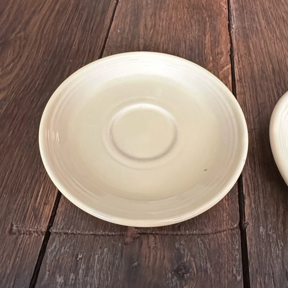 3 Pieces Fiesta Ware Light Yellow Saucers, Pink Cup HLC USA Homer Laughlin